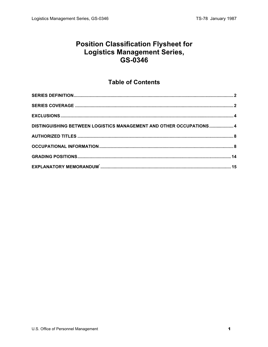 Position Classification Flysheet For Logistics Management Series, GS ...