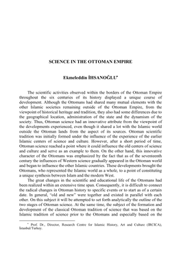SCIENCE in the OTTOMAN EMPIRE Ekmeleddin İHSANOĞLU