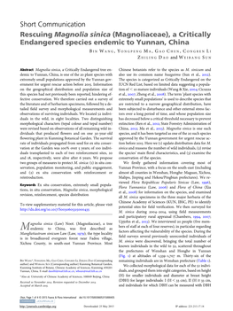 A Critically Endangered Species Endemic to Yunnan, China