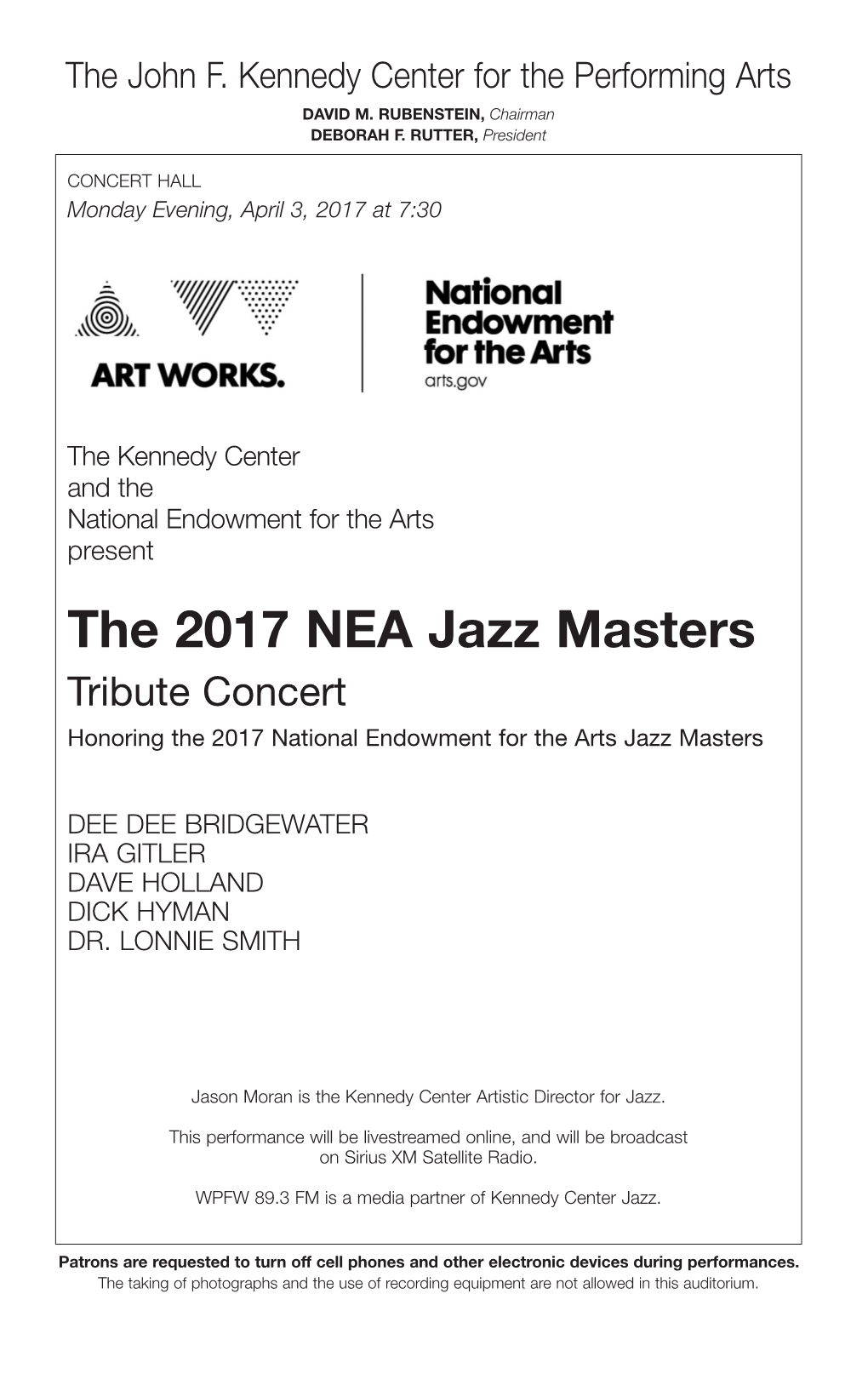 The 2017 NEA Jazz Masters Tribute Concert Honoring the 2017 National Endowment for the Arts Jazz Masters