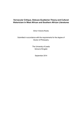 Vernacular Critique, Deleuzo-Guattarian Theory and Cultural Historicism in West African and Southern African Literatures