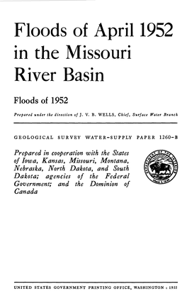 Floods of April 1952 in the Missouri River Basin