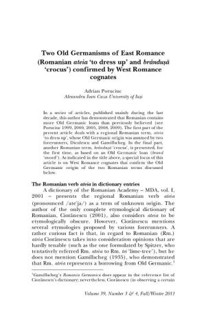 Two Old Germanisms of East Romance (Romanian Ateia 'To Dress