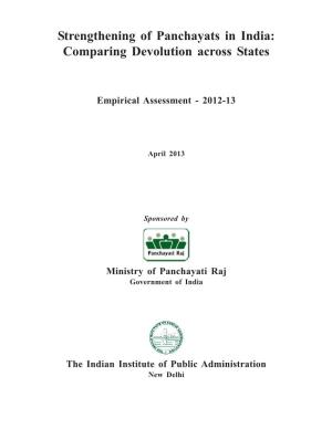 Strengthening of Panchayats in India: Comparing Devolution Across States