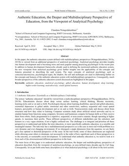 Authentic Education, the Deeper and Multidisciplinary Perspective of Education, from the Viewpoint of Analytical Psychology