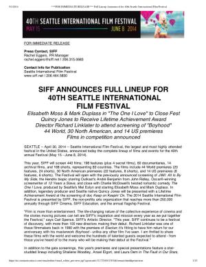 Siff Announces Full Lineup for 40Th Seattle