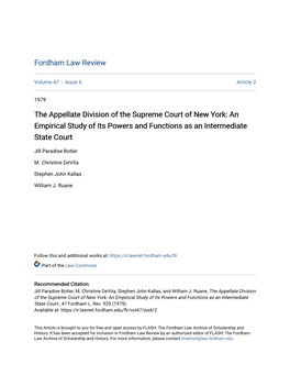 The Appellate Division of the Supreme Court of New York: an Empirical Study of Its Powers and Functions As an Intermediate State Court