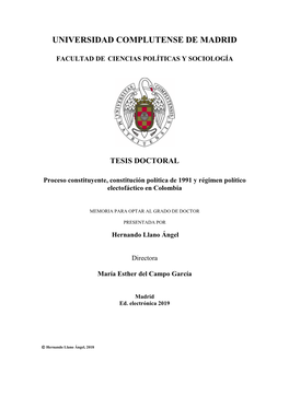 Proceso Constituyente, Constitución Política De 1991 Y Régimen Político Electofáctico En Colombia