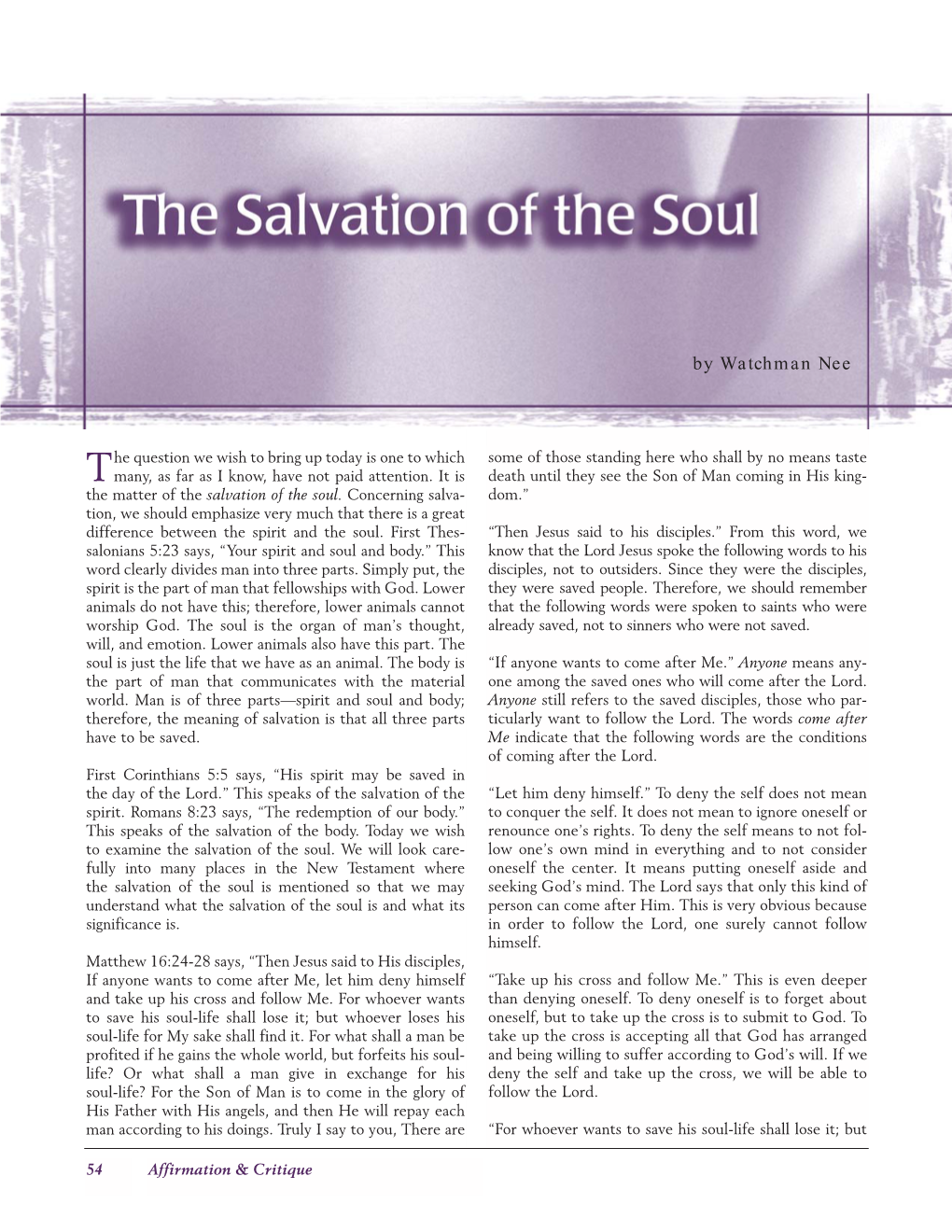 The Salvation of the Soul