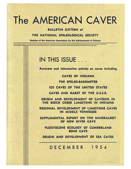 The AMERICAN CAVER BULLETIN SIXTEEN of the NATIONAL SPELEOLOGICAL SOCIETY