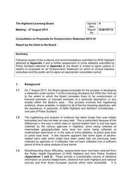 Consultation of Proposals for Overprovision Statement 2013-16