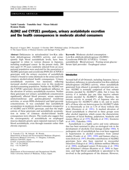 ALDH2 and CYP2E1 Genotypes, Urinary Acetaldehyde Excretion and the Health Consequences in Moderate Alcohol Consumers