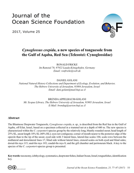 Cynoglossus Crepida, a New Species of Tonguesole from the Gulf of Aqaba, Red Sea (Teleostei: Cynoglossidae)