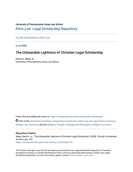 The Unbearable Lightness of Christian Legal Scholarship