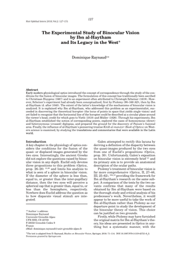 The Experimental Study of Binocular Vision by Ibn Al-Haytham and Its Legacy in the West*