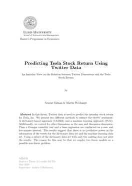 Predicting Tesla Stock Return Using Twitter Data