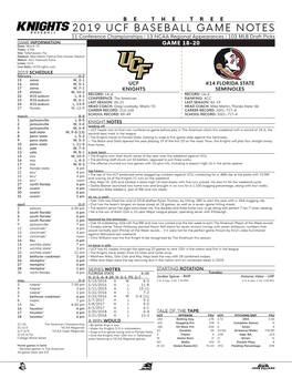 2019 Ucf Baseball Game Notes