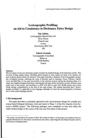 An Aid to Consistency in Dictionary Entry Design