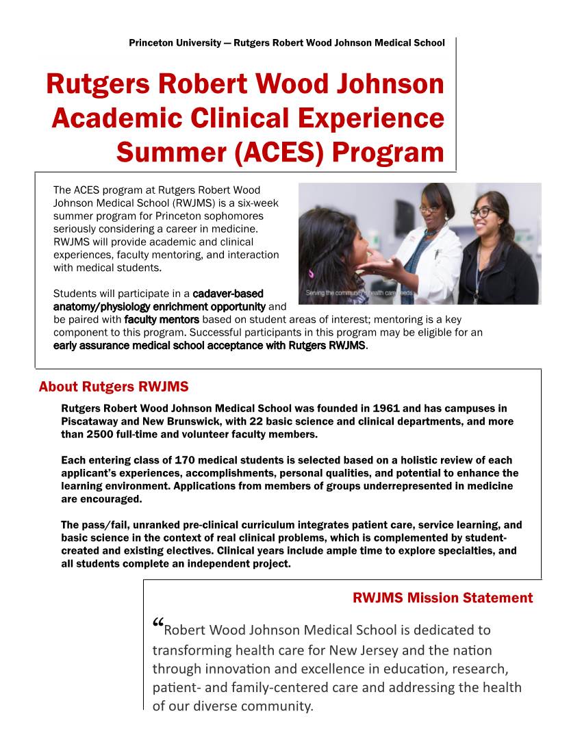 Rutgers Robert Wood Johnson Academic Clinical Experience Summer (ACES) Program