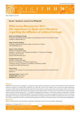 Wiki Loves Monuments 2011: the Experience in Spain and Reflections Regarding the Diffusion of Cultural Heritage