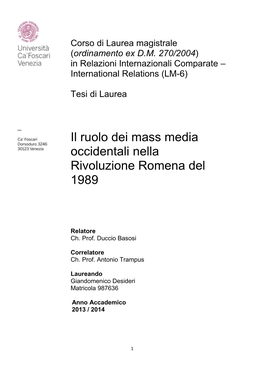 Il Ruolo Dei Mass Media Occidentali Nella Rivoluzione Romena Del 1989