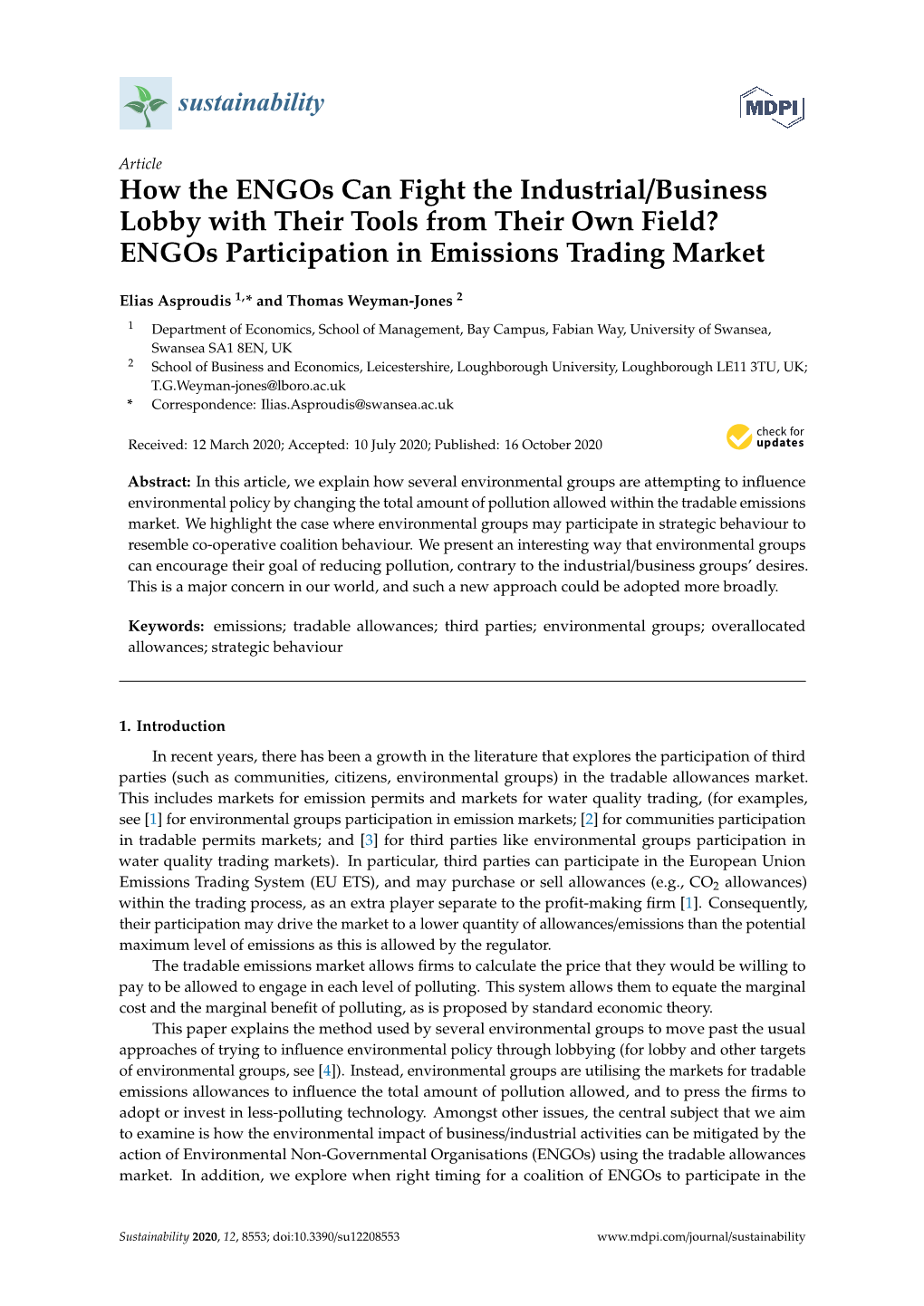 Engos Participation in Emissions Trading Market