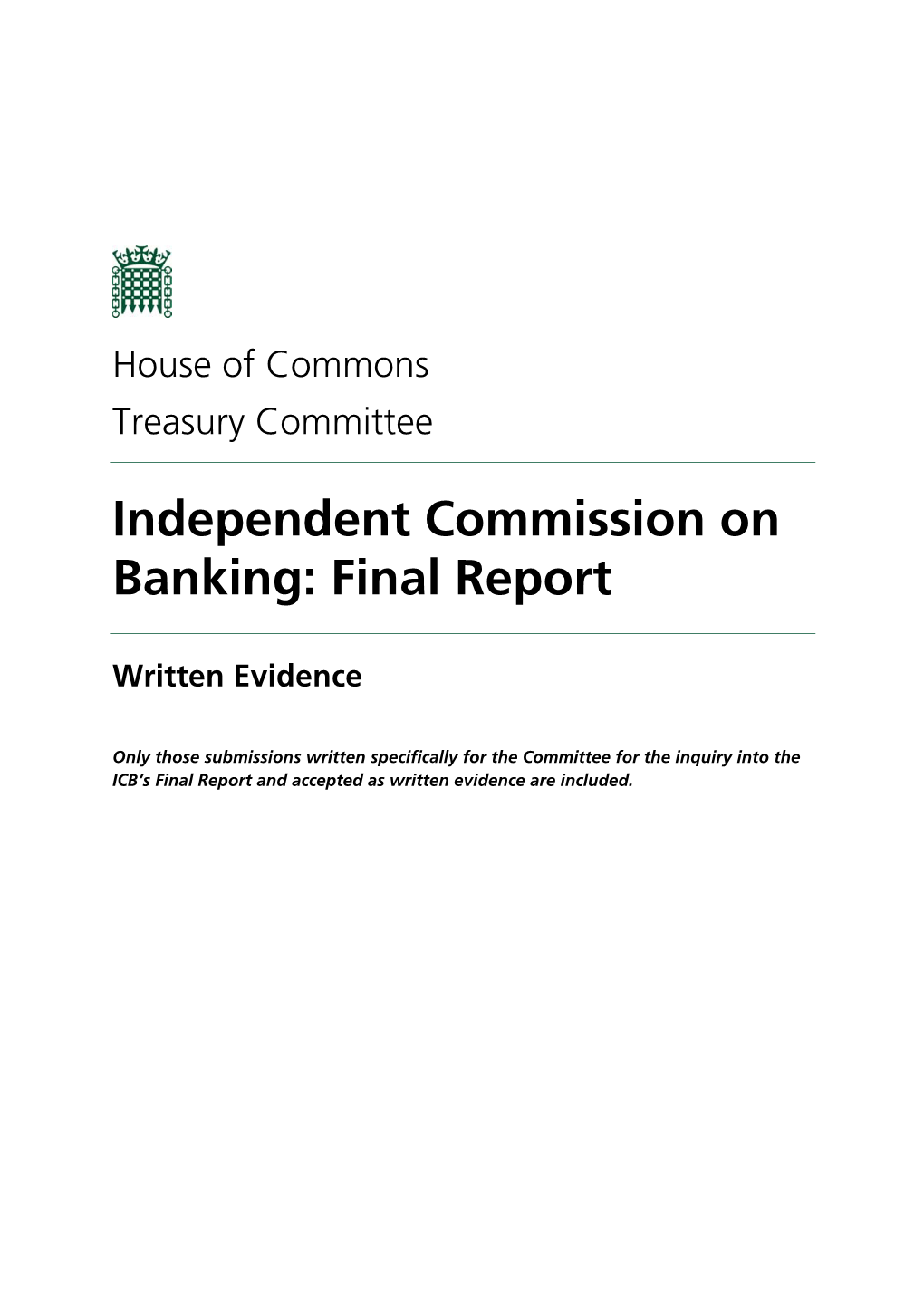 Independent Commission on Banking: Final Report