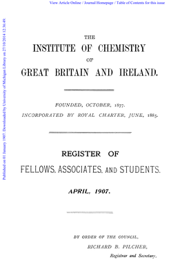 Institute of Chemistry Gr'eat Britain and Ireland