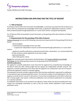Instructions for Applying for the Title of Docent