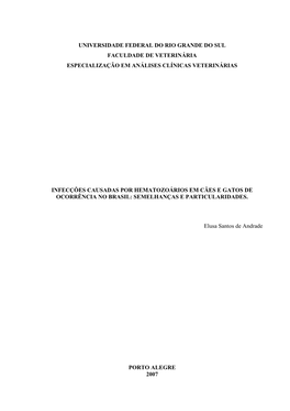 Universidade Federal Do Rio Grande Do Sul Faculdade De Veterinária Especialização Em Análises Clínicas Veterinárias