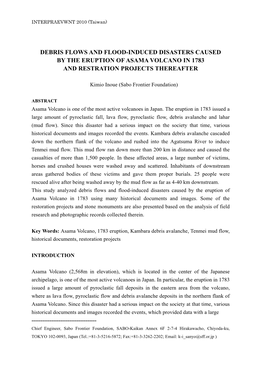 Debris Flows and Flood-Induced Disasters Caused by the Eruption of Asama Volcano in 1783 and Restration Projects Thereafter