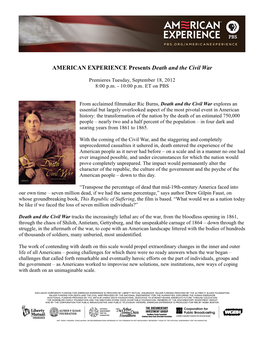 AMERICAN EXPERIENCE Presents Death and the Civil War