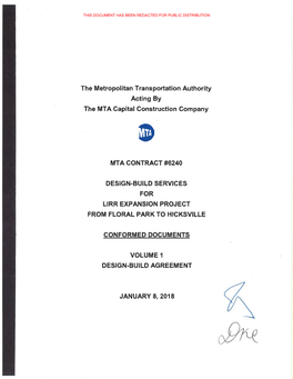 MTA Contract #6240 Volume 1 – Design Build Agreement