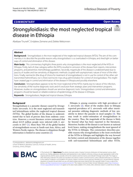 Strongyloidiasis: the Most Neglected Tropical Disease in Ethiopia Abebaw Tiruneh*, Endalew Zemene and Zeleke Mekonnen