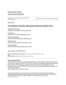 The Claiborne Corridor: Mid-Anchor Business Profiles 2014