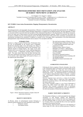 Photogrammetric Documentation and Analysis of Darius’ Monument at Bisotun