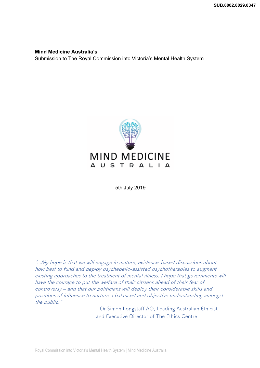 Mind Medicine Australia’S Submission to the Royal Commission Into Victoria’S Mental Health System