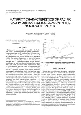 Maturity Characteristics of Pacific Saury During Fishing Season in the Northwest Pacific