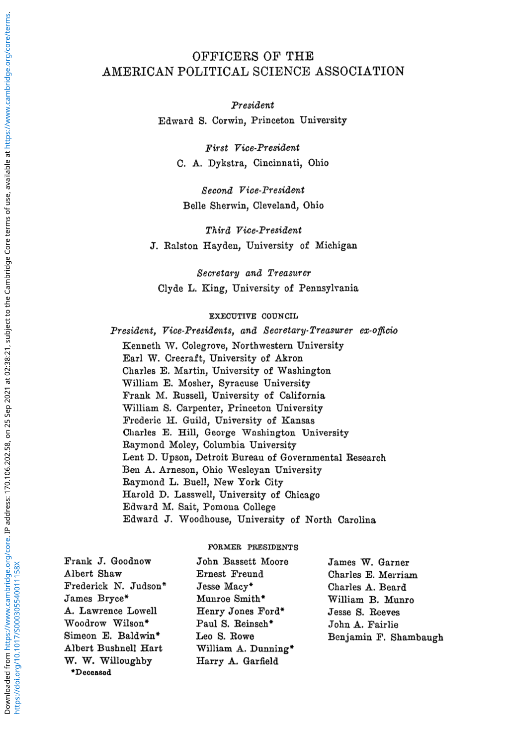 Officers of the American Political Science Association