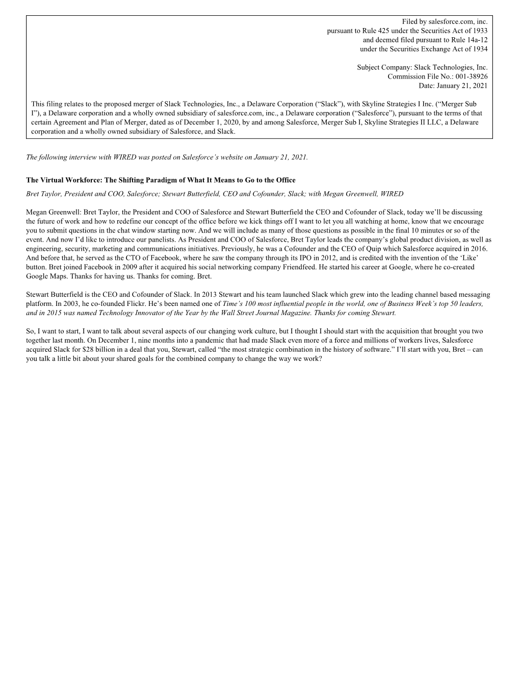 Filed by Salesforce.Com, Inc. Pursuant to Rule 425 Under the Securities Act of 1933 and Deemed Filed Pursuant to Rule 14A-12 Under the Securities Exchange Act of 1934