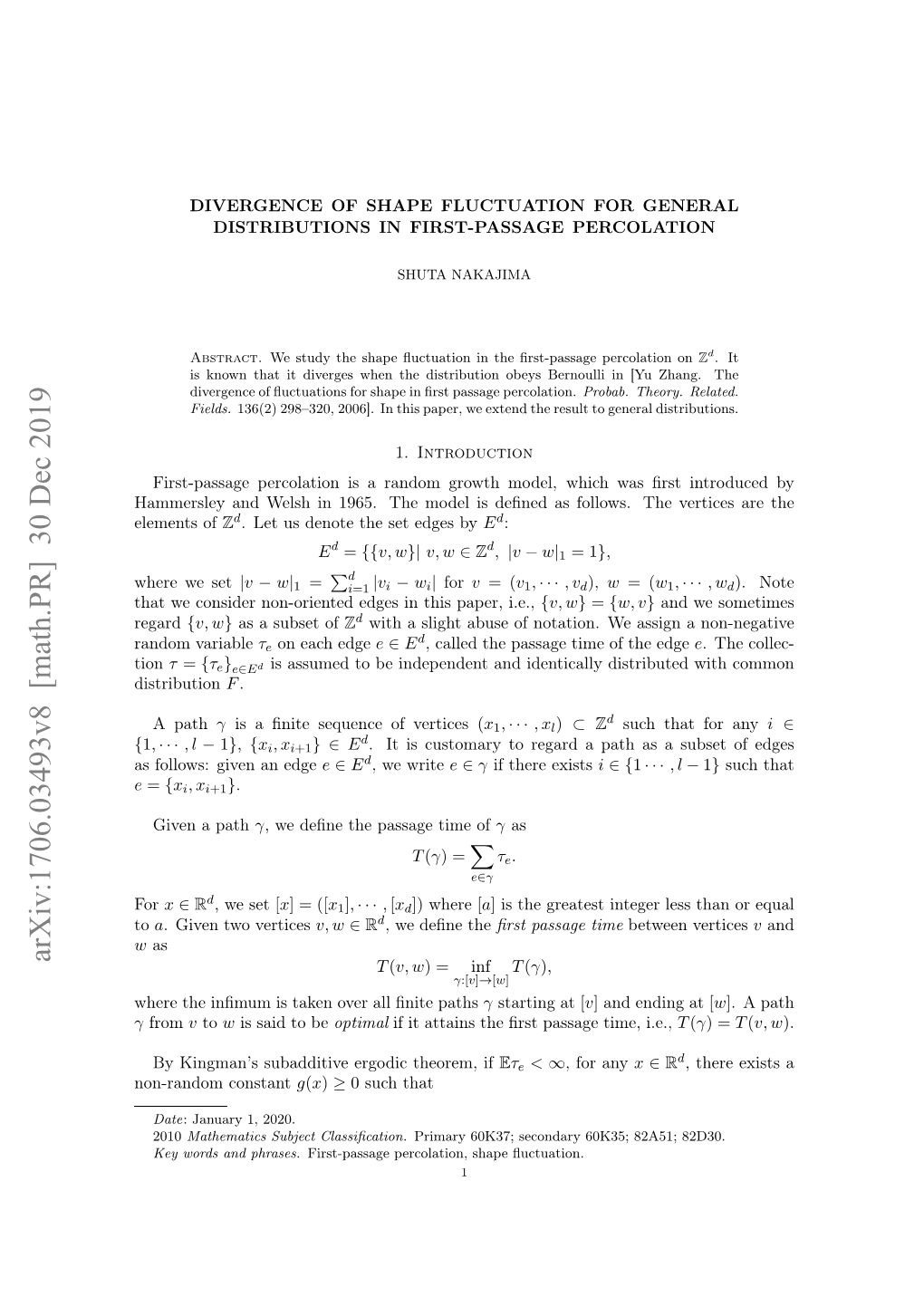 Divergence of Shape Fluctuation for General Distributions in First-Passage Percolation