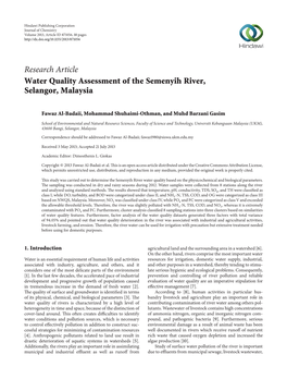 Water Quality Assessment of the Semenyih River, Selangor, Malaysia