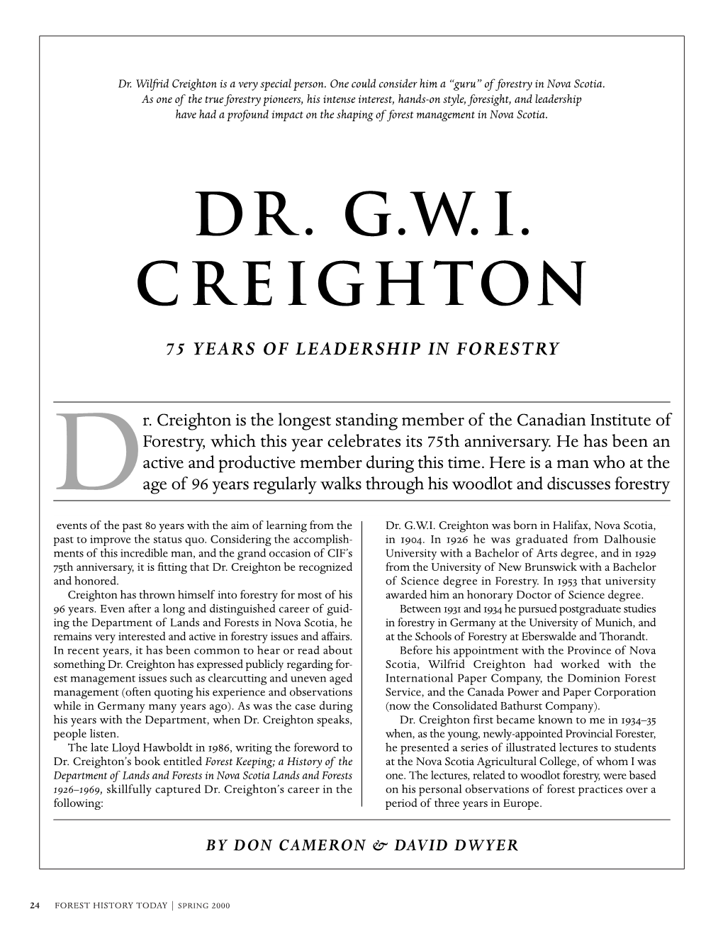 Dr. G.W.I. Creighton