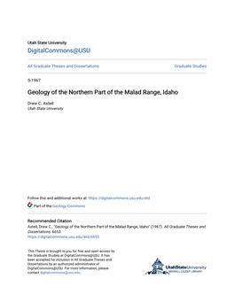 Geology of the Northern Part of the Malad Range, Idaho
