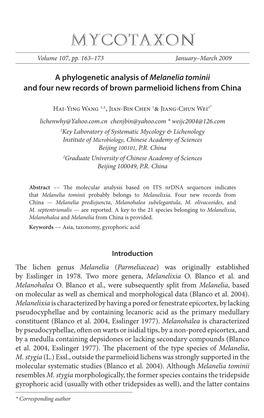 A Phylogenetic Analysis of &lt;I&gt;Melanelia