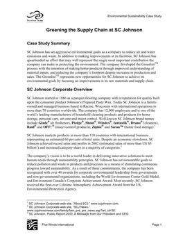Greening the Supply Chain at SC Johnson