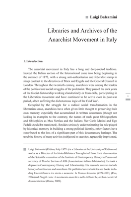 Libraries and Archives of the Anarchist Movement in Italy