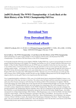The WWE Championship: a Look Back at the Rich History of the WWE Championship Online