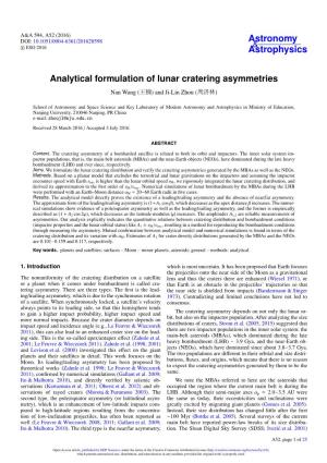 Analytical Formulation of Lunar Cratering Asymmetries Nan Wang (王楠) and Ji-Lin Zhou (周济林)