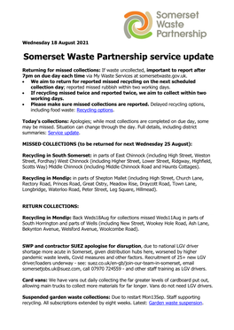 Somerset Waste Partnership Service Update